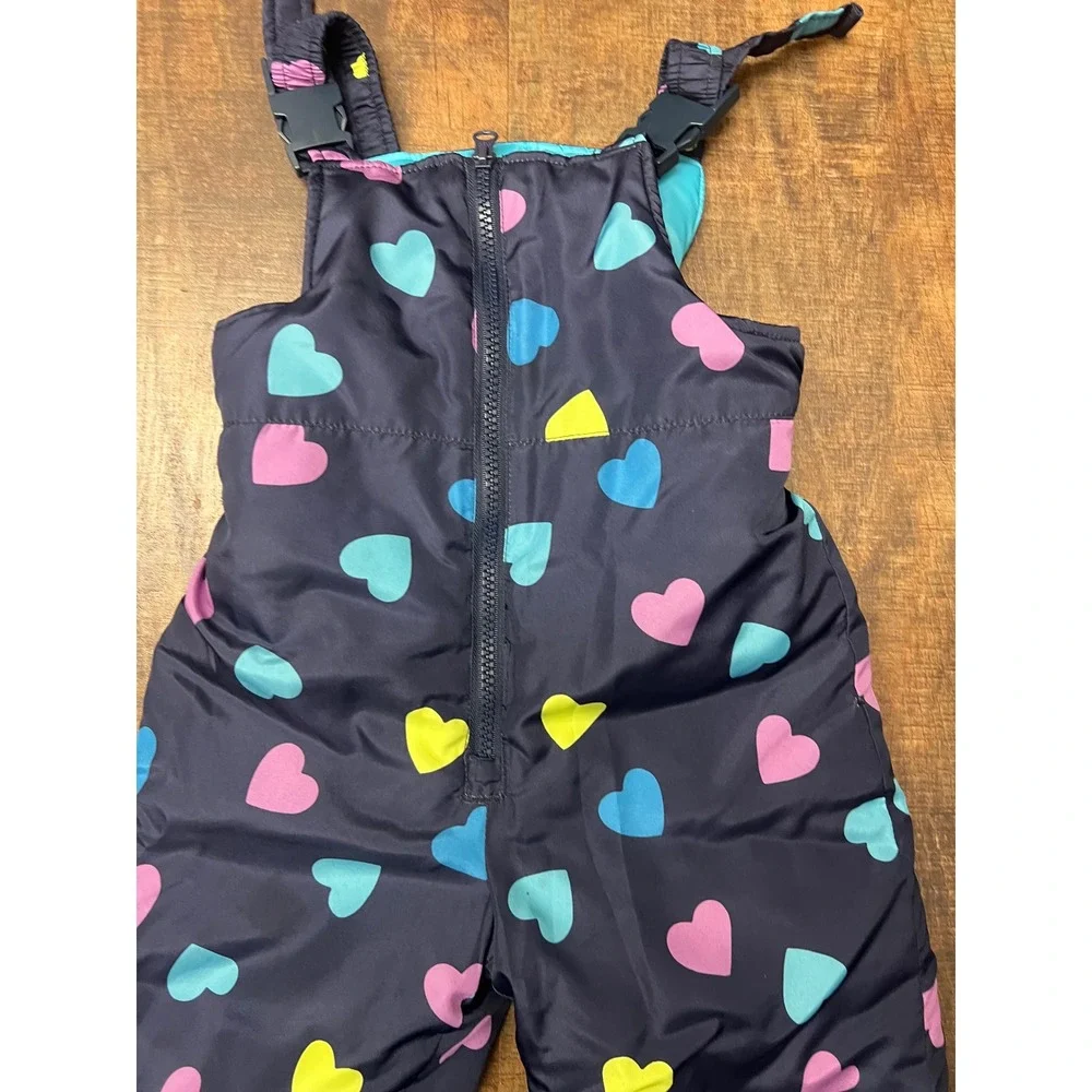 OshKosh B'gosh Toddler Girls Size 3T Snow Pants Bib Overalls Heart Navy Pink